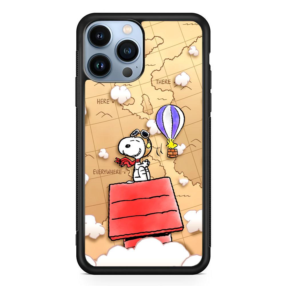 Snoopy Journey Around The World iPhone 15 Pro Case-Rubber Black (2D Case)-Oxvistore