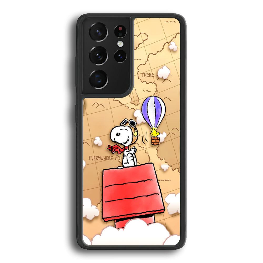 Snoopy Journey Around The World Samsung Galaxy S23 Ultra Case-Rubber Black (2D Case)-Oxvistore