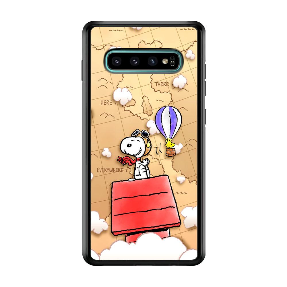 Snoopy Journey Around The World Samsung Galaxy S10 Plus Case-Rubber Black (2D Case)-Oxvistore