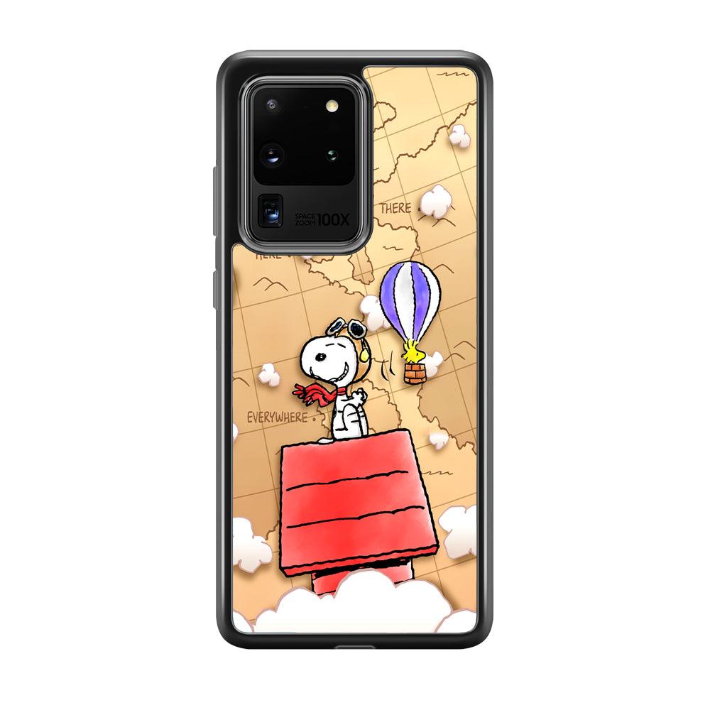 Snoopy Journey Around The World Samsung Galaxy S20 Ultra Case-Rubber Black (2D Case)-Oxvistore