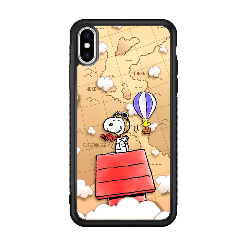 Snoopy Journey Around The World iPhone XS Case-Rubber Black (2D Case)-Oxvistore