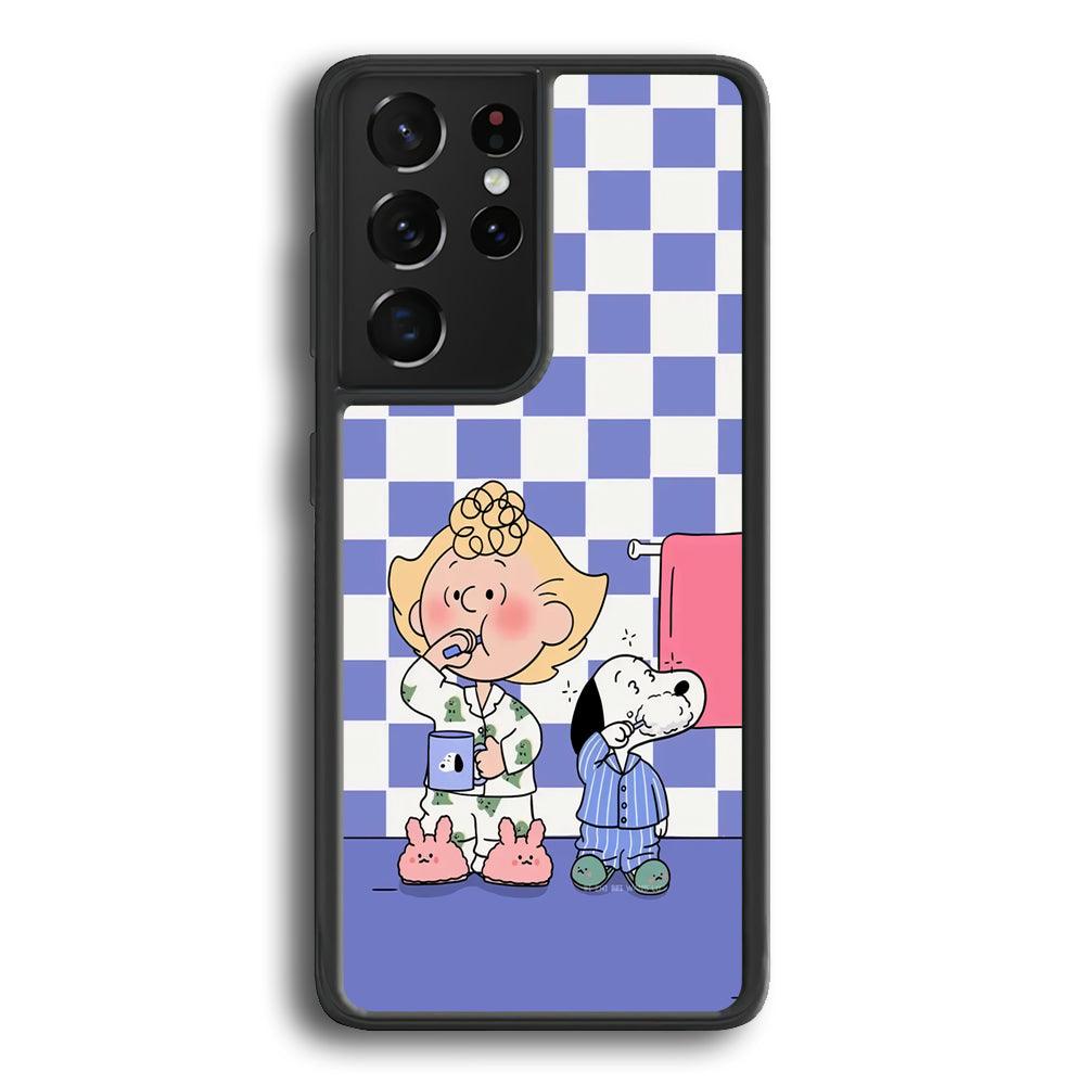 Snoopy Prepare for Sleep Samsung Galaxy S21 Ultra Case-Rubber Black (2D Case)-Oxvistore