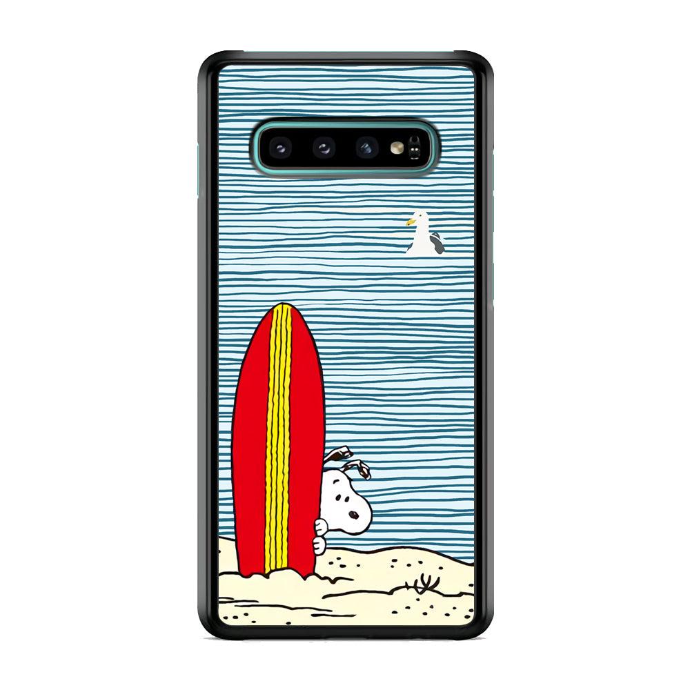 Snoopy Sand Beach Samsung Galaxy S10 Plus Case-Rubber Black (2D Case)-Oxvistore