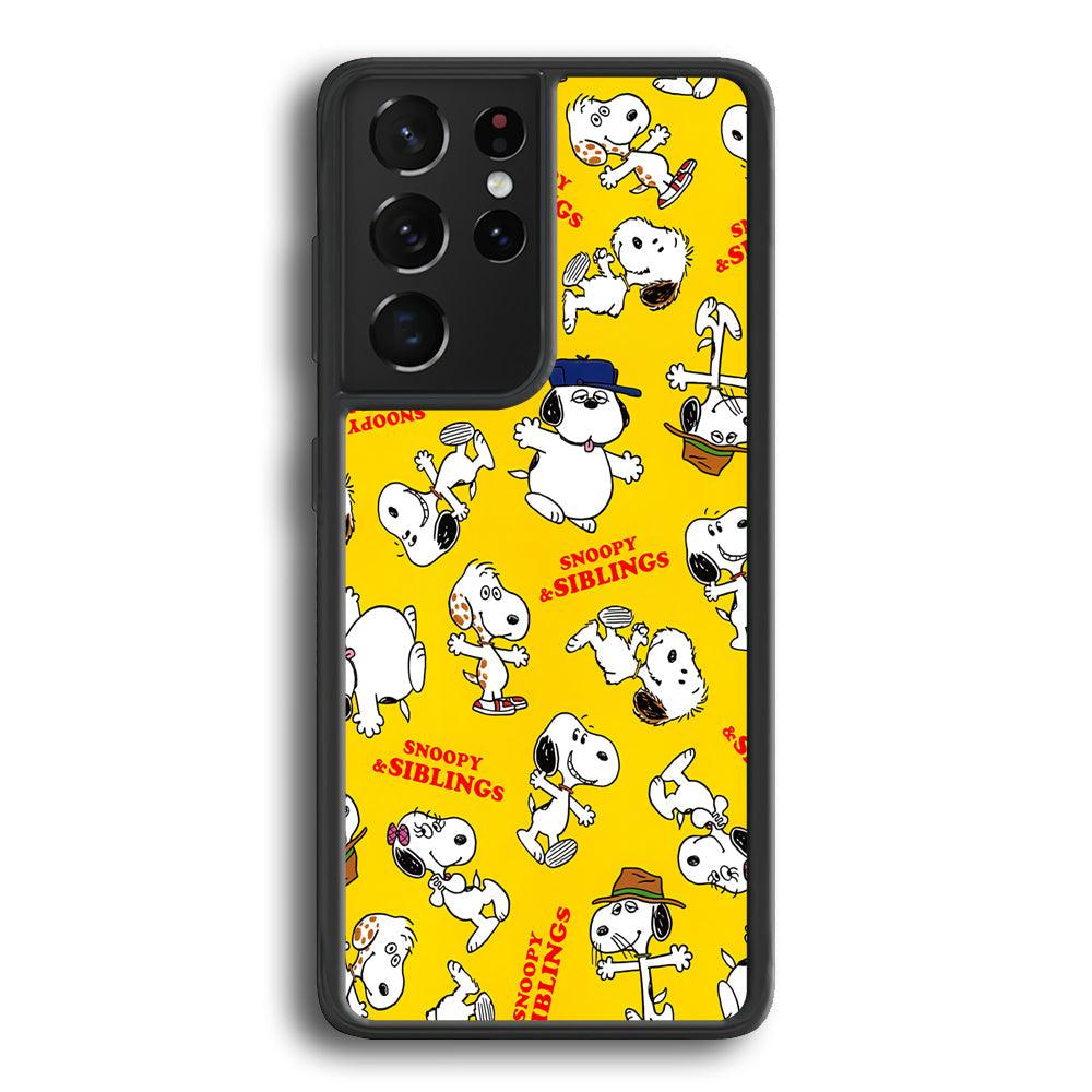 Snoopy and Siblings Step and Dance Samsung Galaxy S23 Ultra Case-Rubber Black (2D Case)-Oxvistore