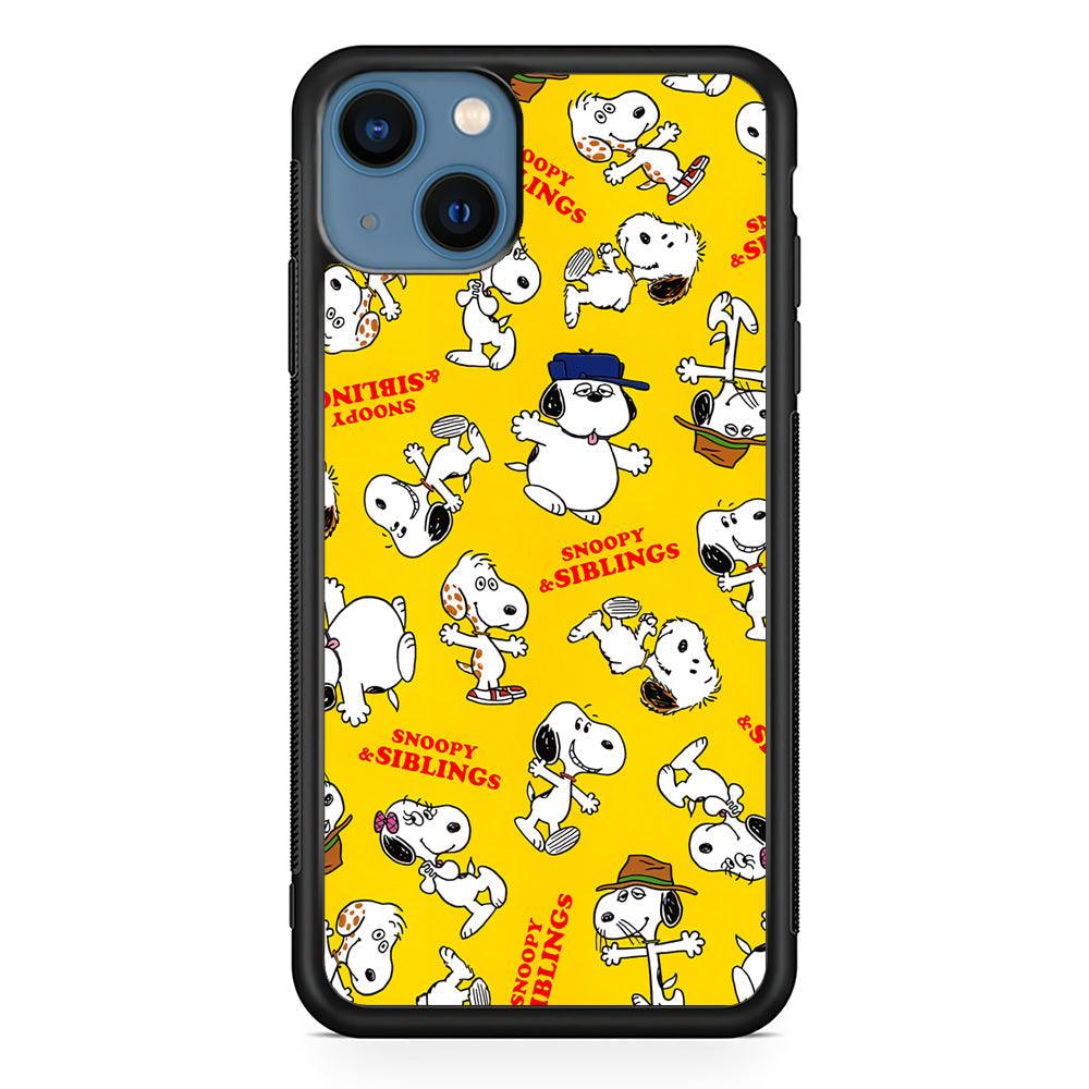 Snoopy and Siblings Step and Dance iPhone 14 Case-Rubber White (2D Case)-Oxvistore
