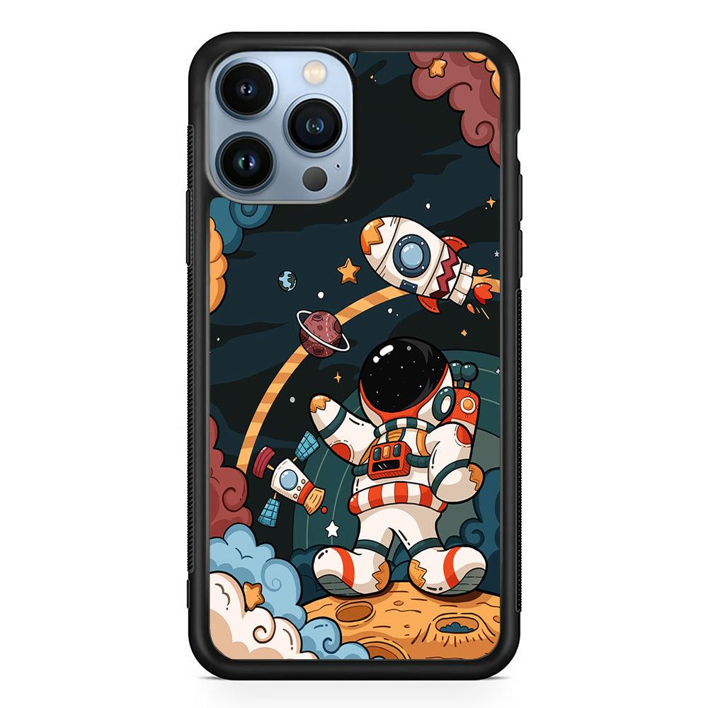 Space Astronaut on Galaxy 2D Rubber Phone Case-Black-Oxvistore