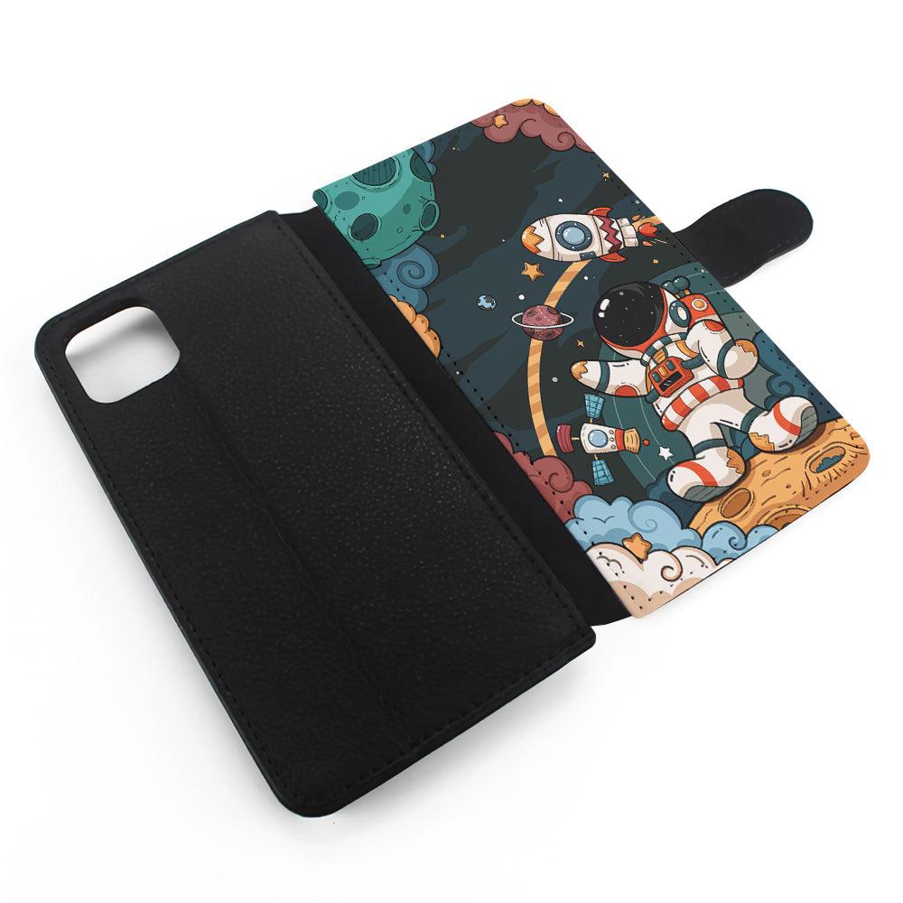 Space Astronaut on Galaxy Flip Wallet Phone Case-Oxvistore