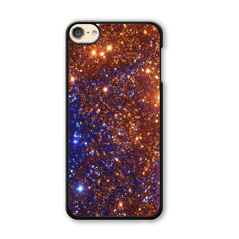 Sparkle Blue and Gold iPod Touch 6 Case-Plastic Black (2D Case)-Oxvistore