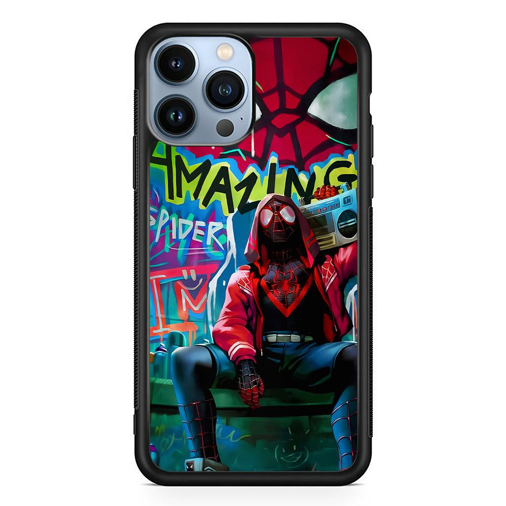 Spider-Man Hip Hop Style 2D Rubber Phone Case-Black-Oxvistore