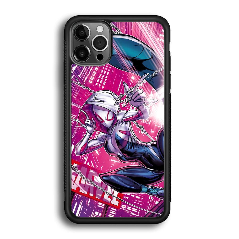 Spider Gwen Air Karate iPhone 12 Pro Case-Rubber Black (2D Case)-Oxvistore