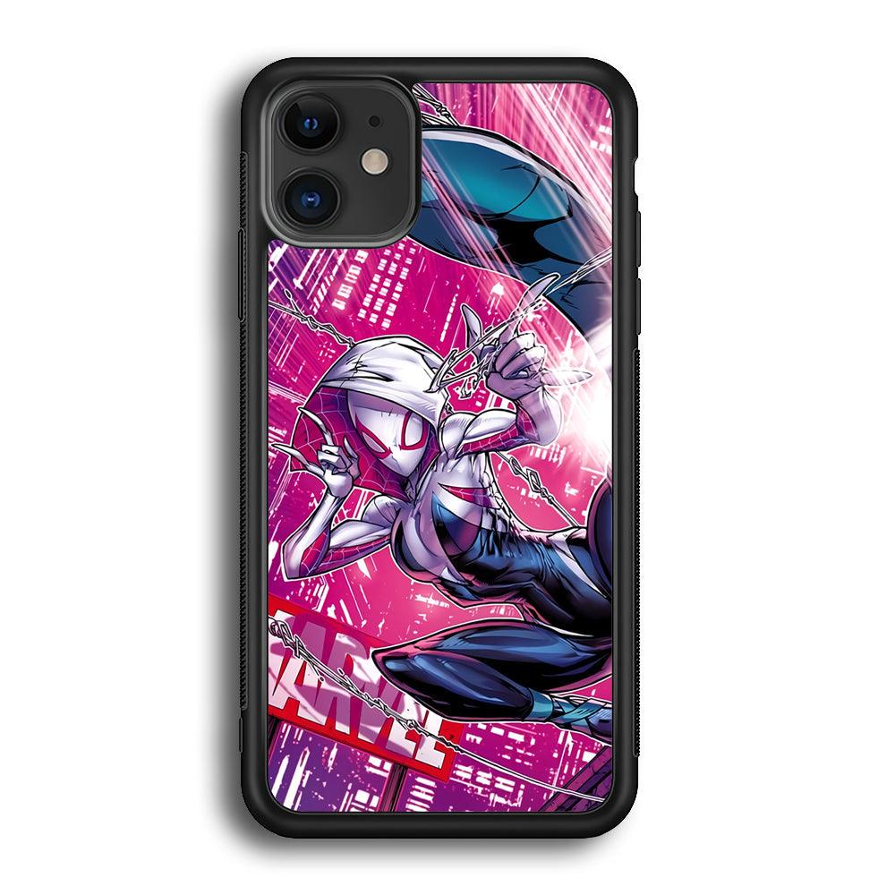 Spider Gwen Air Karate iPhone 12 Case-Rubber Black (2D Case)-Oxvistore