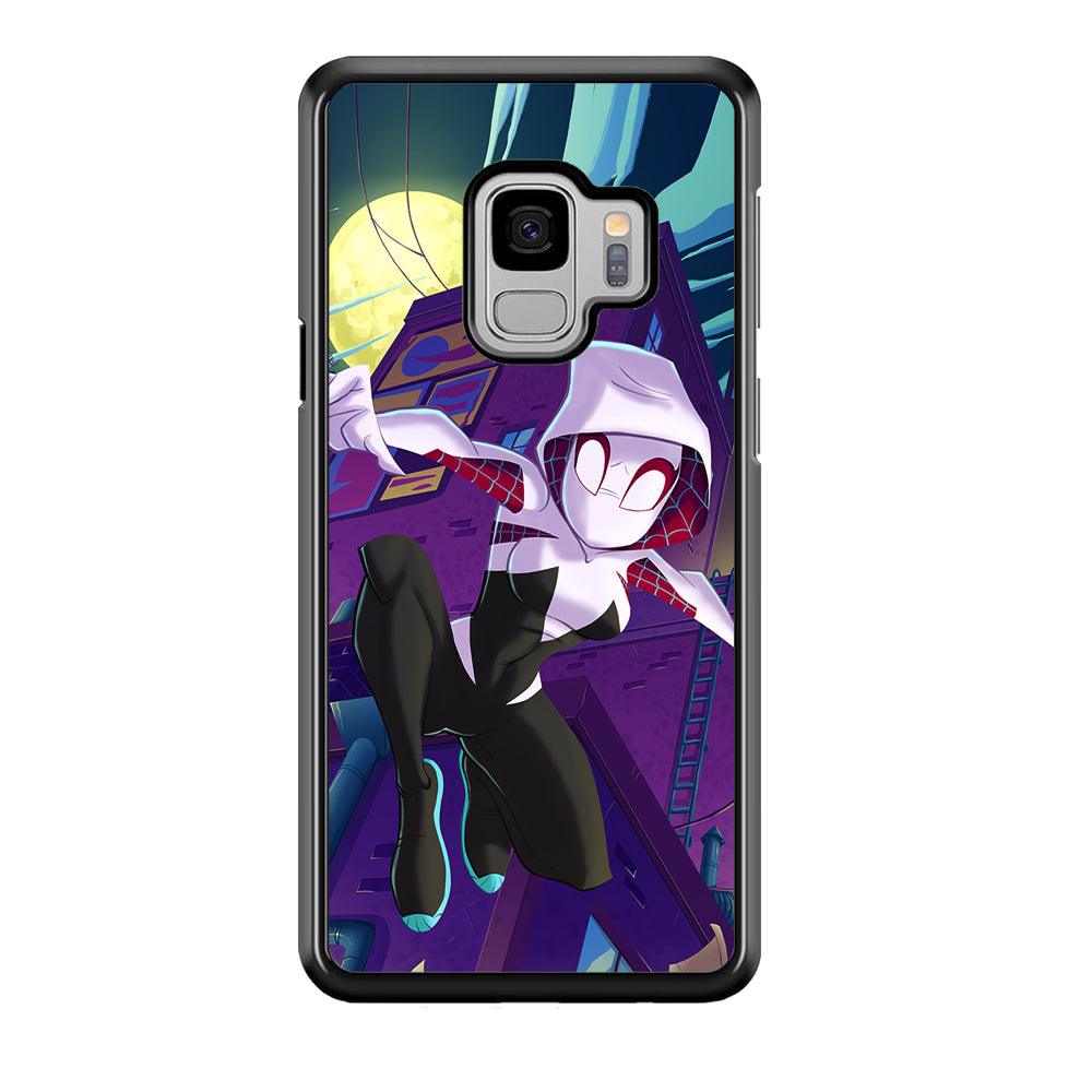 Spider Gwen Full Moon Mission Samsung Galaxy S9 Case-Rubber Black (2D Case)-Oxvistore