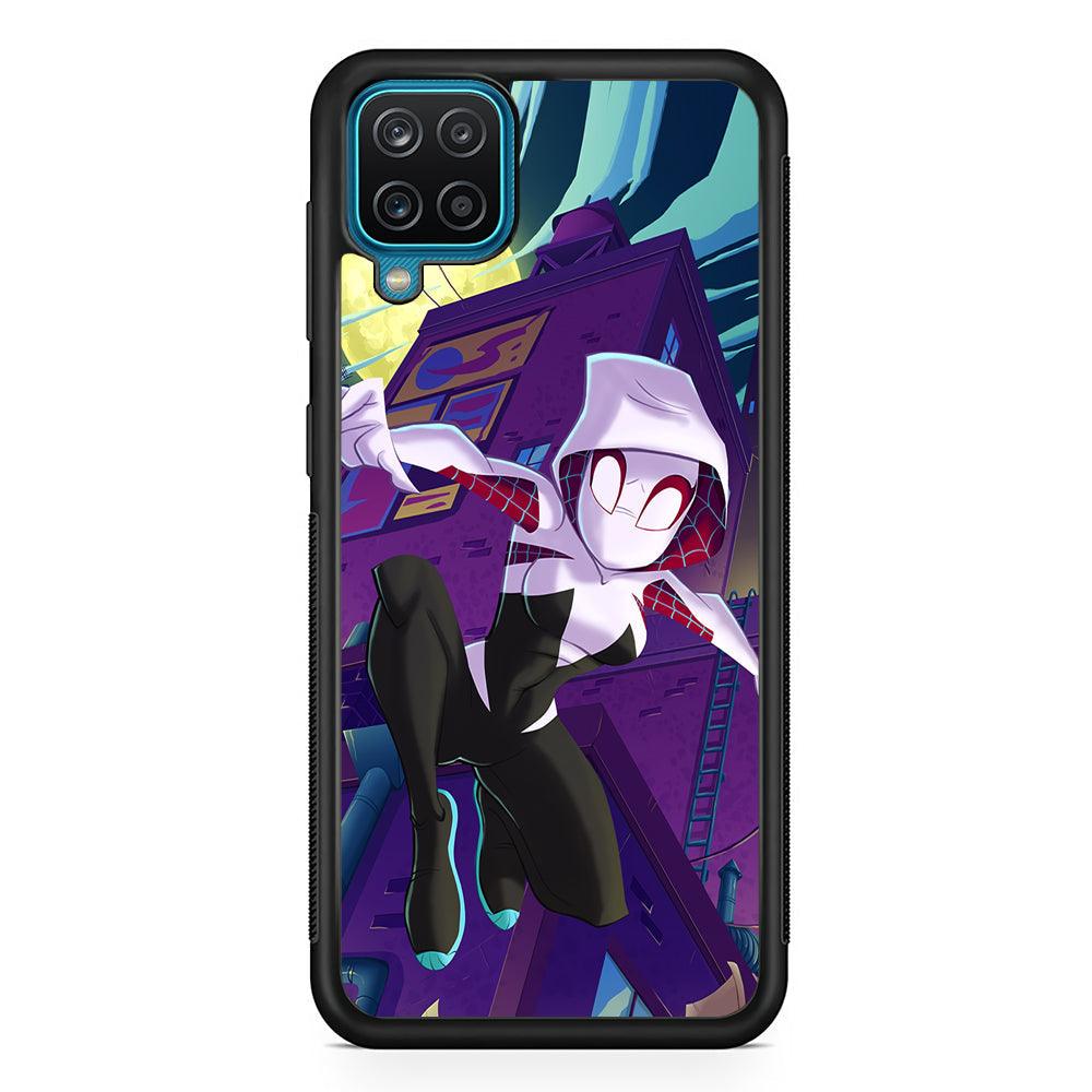 Spider Gwen Full Moon Mission Samsung Galaxy A12 Case-Rubber Black (2D Case)-Oxvistore