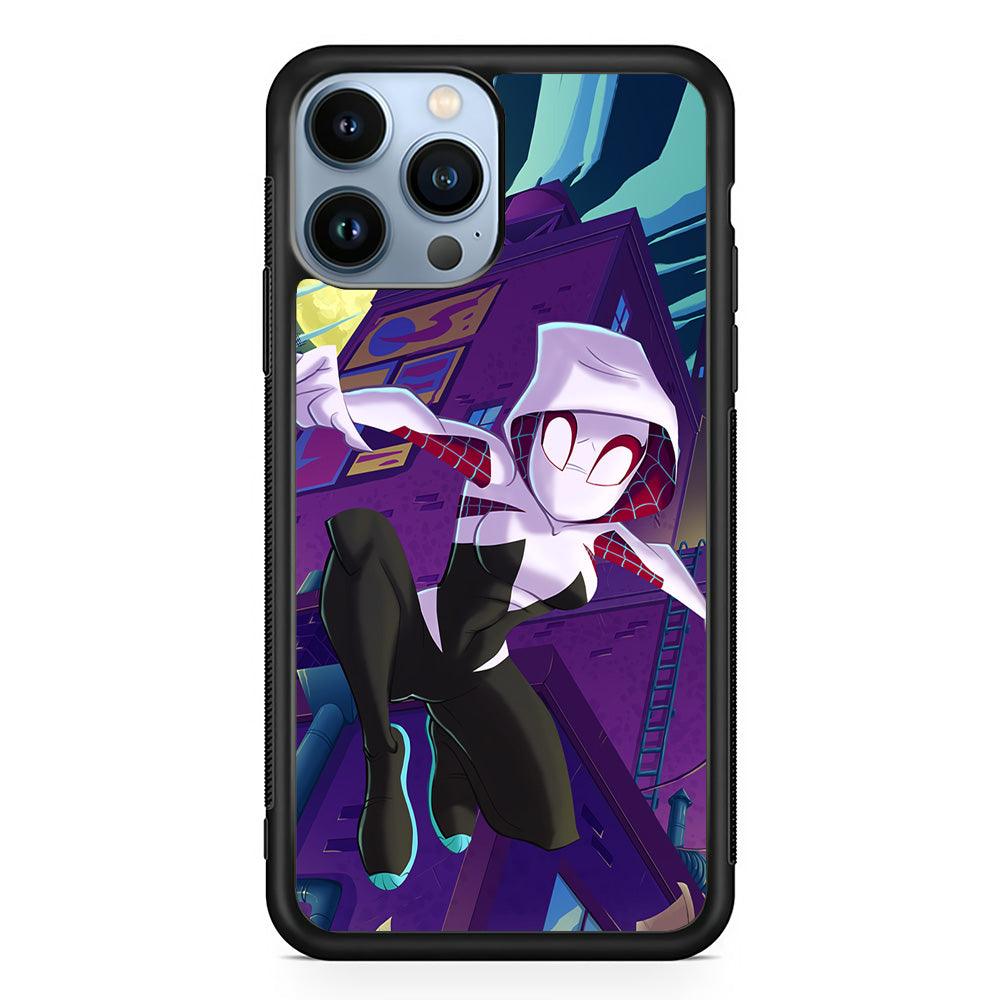 Spider Gwen Full Moon Mission iPhone 14 Pro Max Case-Rubber Black (2D Case)-Oxvistore