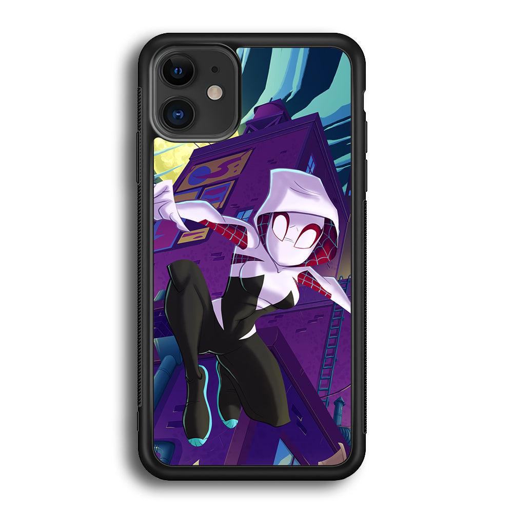 Spider Gwen Full Moon Mission iPhone 12 Case-Rubber Black (2D Case)-Oxvistore