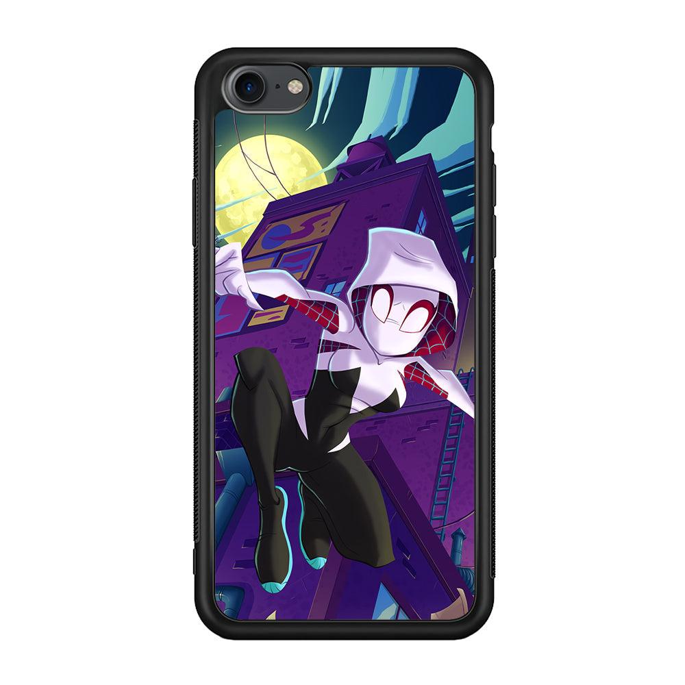 Spider Gwen Full Moon Mission iPhone 8 Case-Rubber Black (2D Case)-Oxvistore