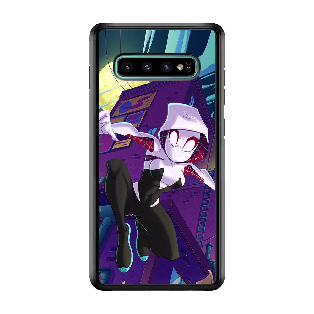 Spider Gwen Full Moon Mission Samsung Galaxy S10 Plus Case-Rubber Black (2D Case)-Oxvistore