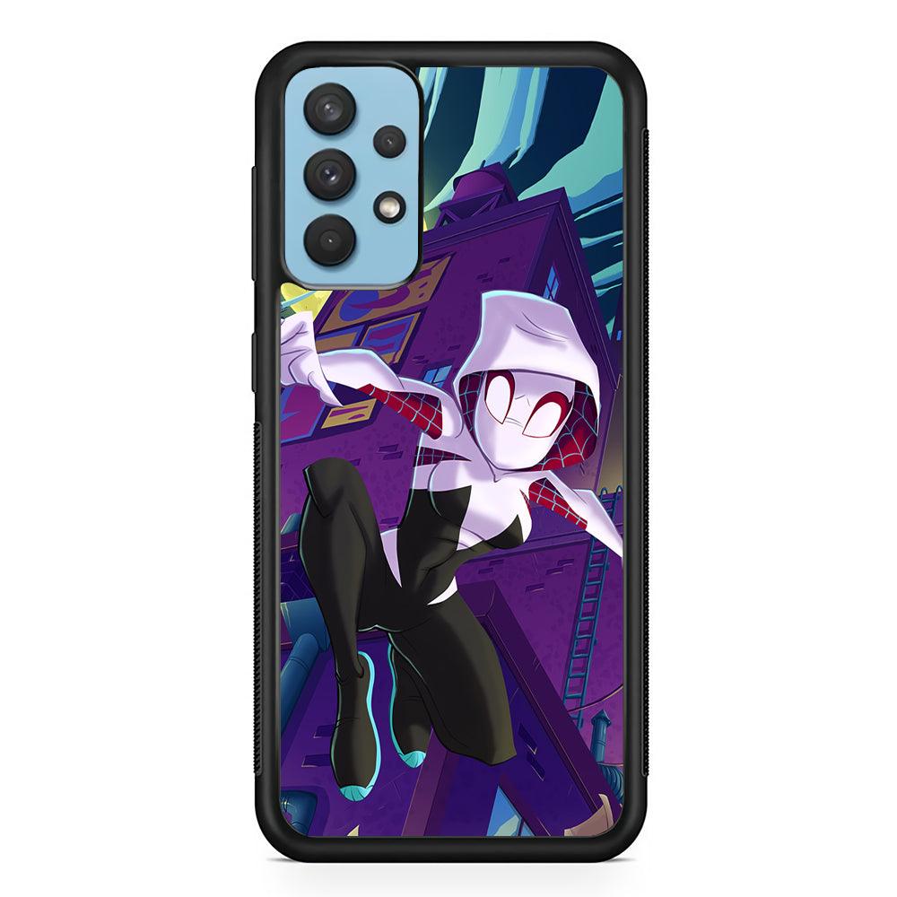 Spider Gwen Full Moon Mission Samsung Galaxy A32 Case-Rubber Black (2D Case)-Oxvistore