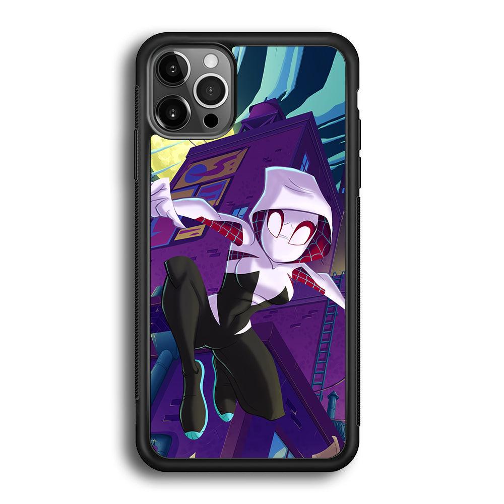 Spider Gwen Full Moon Mission iPhone 12 Pro Case-Rubber Black (2D Case)-Oxvistore