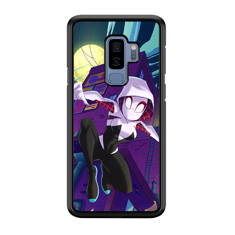 Spider Gwen Full Moon Mission Samsung Galaxy S9 Plus Case-Rubber Black (2D Case)-Oxvistore