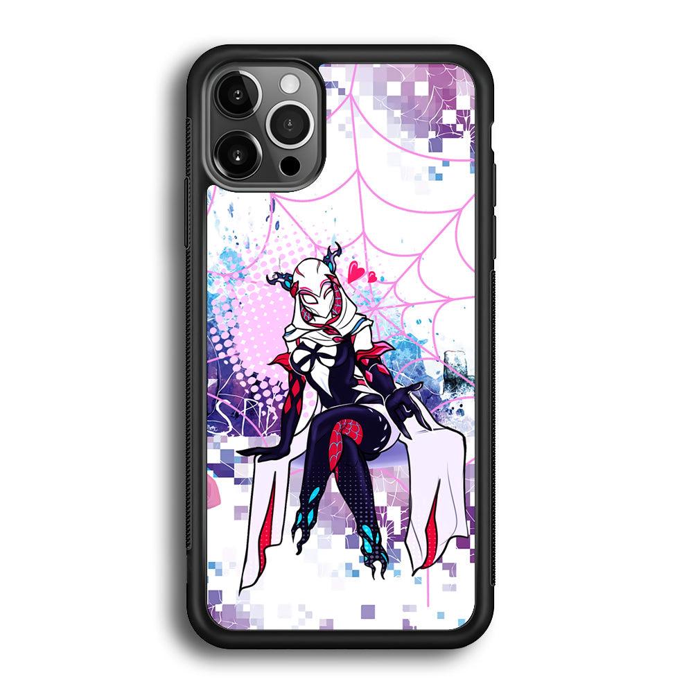 Spider Gwen Net of Love iPhone 12 Pro Case-Rubber Black (2D Case)-Oxvistore