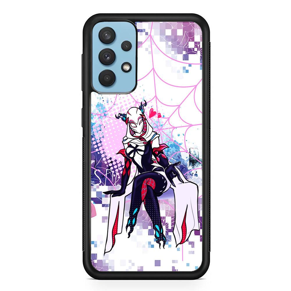 Spider Gwen Net of Love Samsung Galaxy A32 Case-Rubber Black (2D Case)-Oxvistore