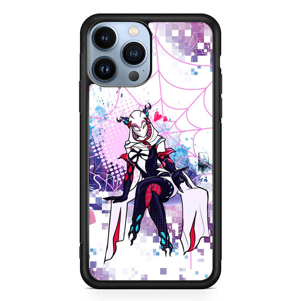 Spider Gwen Net of Love iPhone 14 Pro Max Case-Rubber Black (2D Case)-Oxvistore
