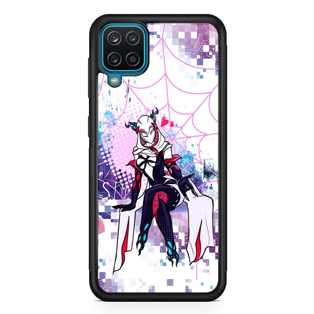 Spider Gwen Net of Love Samsung Galaxy A12 Case-Rubber Black (2D Case)-Oxvistore