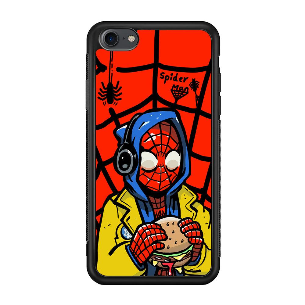 Spiderman Lunch with Burger iPhone 8 Case-Rubber Black (2D Case)-Oxvistore