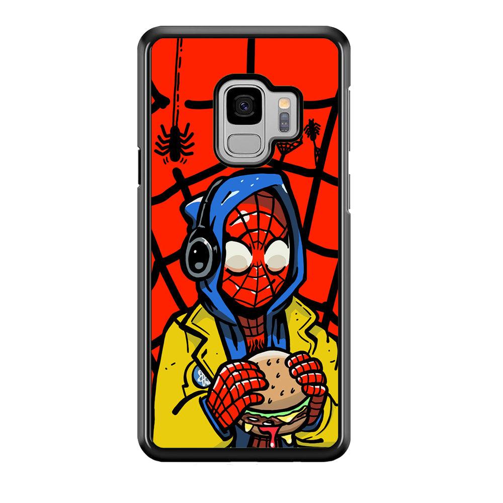Spiderman Lunch with Burger Samsung Galaxy S9 Case-Rubber Black (2D Case)-Oxvistore