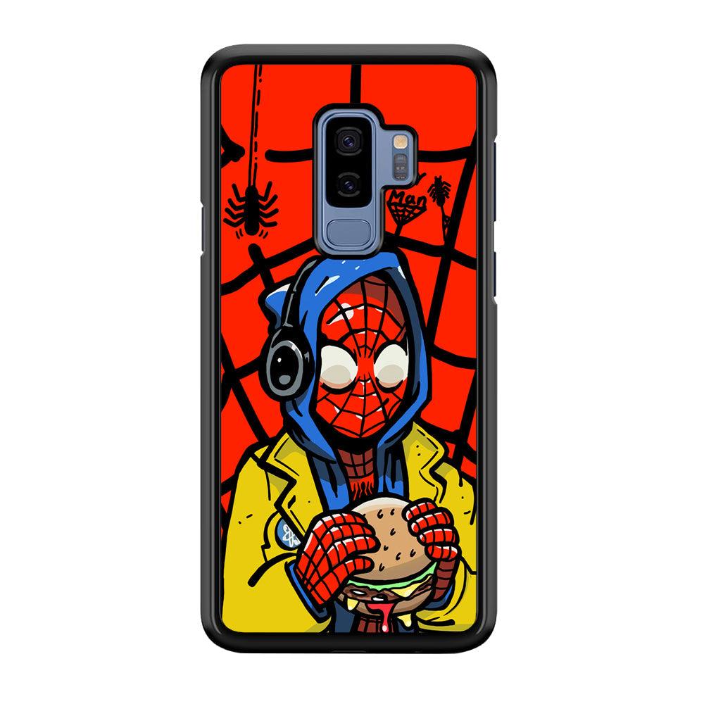 Spiderman Lunch with Burger Samsung Galaxy S9 Plus Case-Rubber Black (2D Case)-Oxvistore