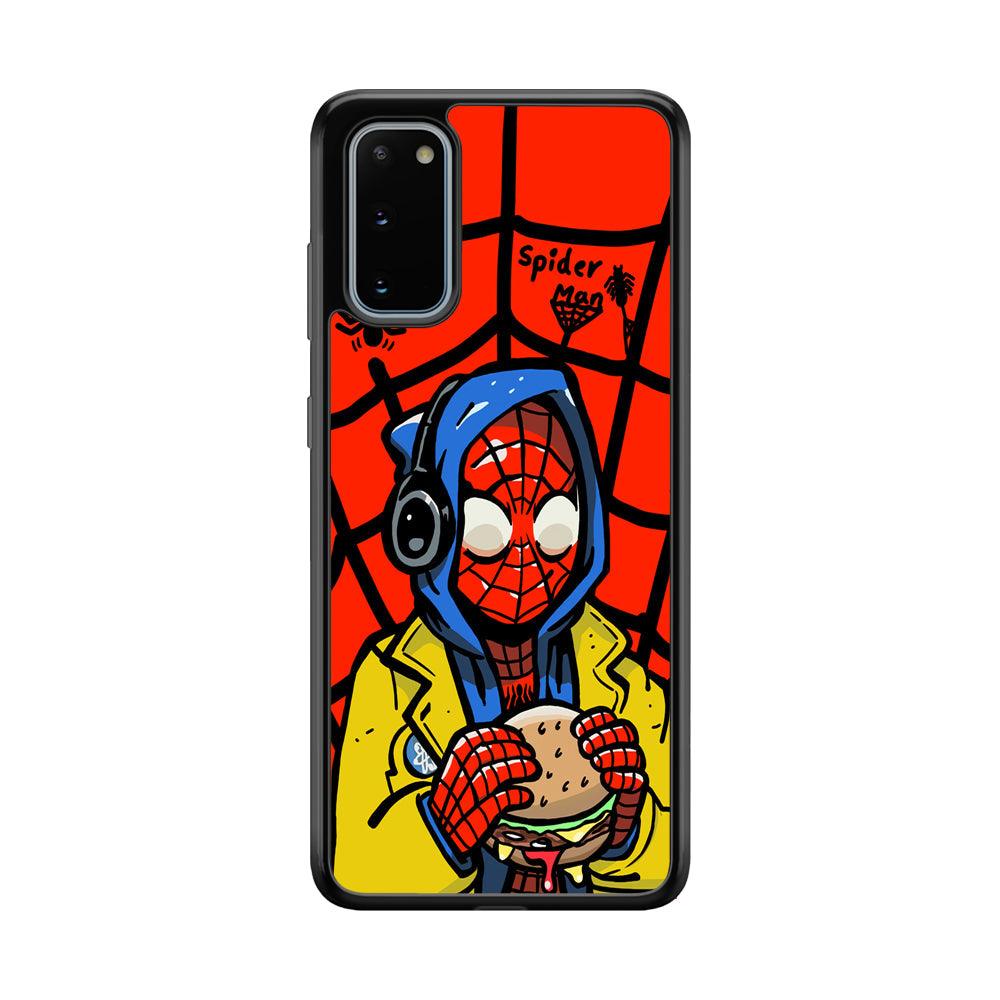 Spiderman Lunch with Burger Samsung Galaxy S20 Case-Rubber Black (2D Case)-Oxvistore
