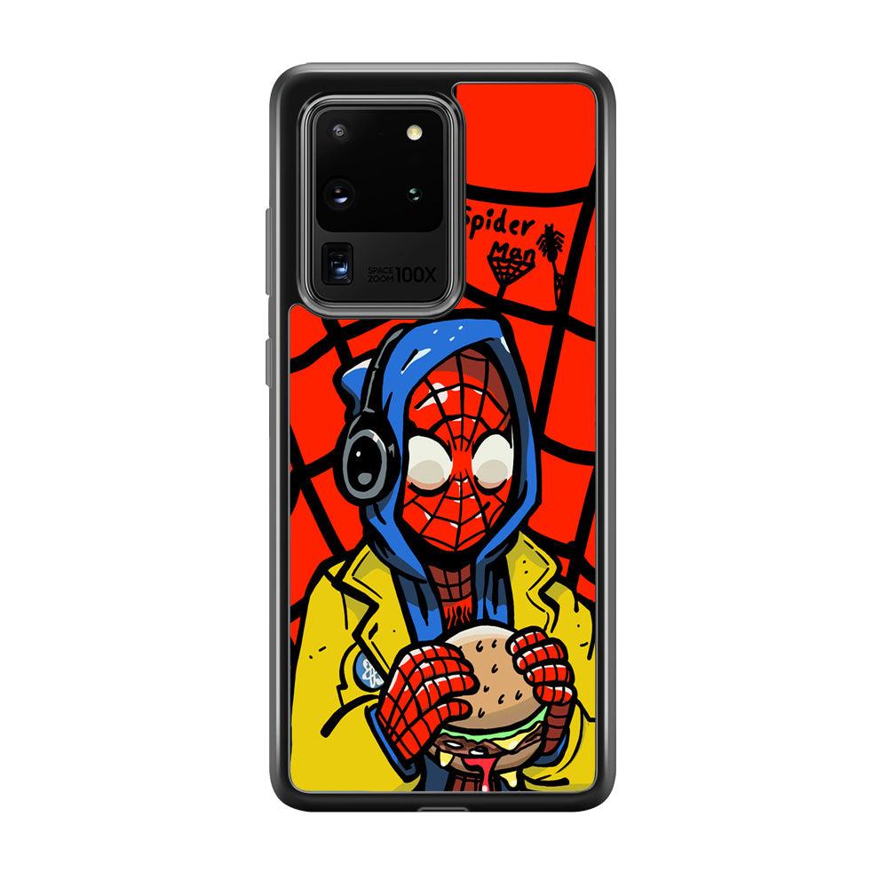Spiderman Lunch with Burger Samsung Galaxy S20 Ultra Case-Rubber Black (2D Case)-Oxvistore