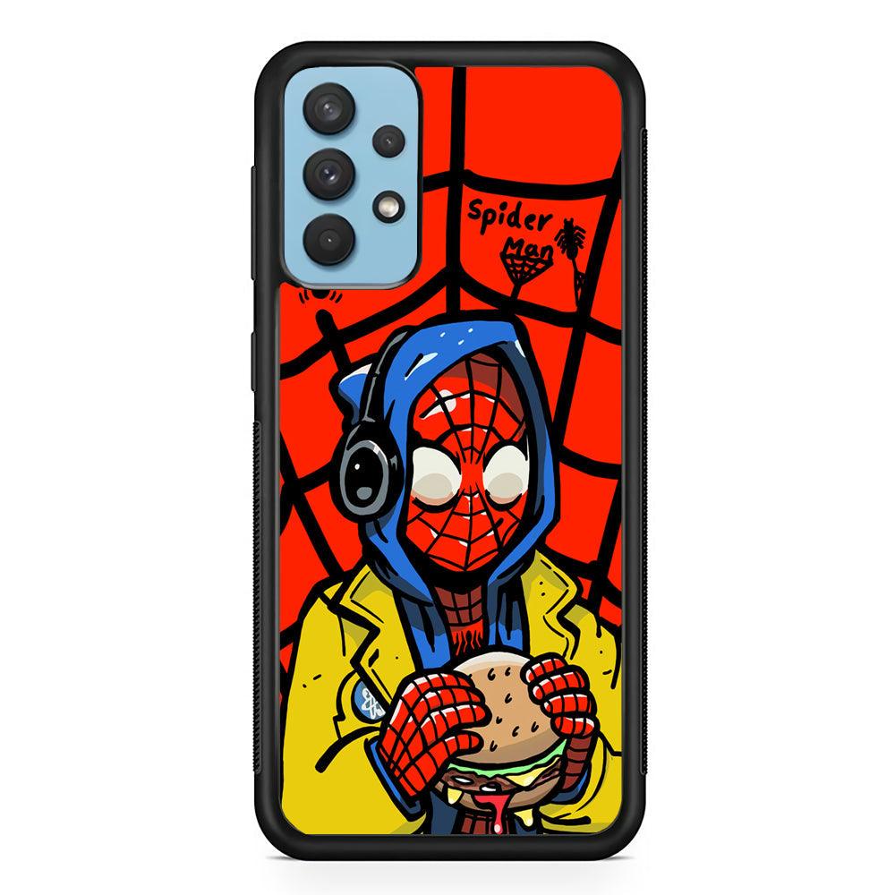Spiderman Lunch with Burger Samsung Galaxy A32 Case-Rubber Black (2D Case)-Oxvistore