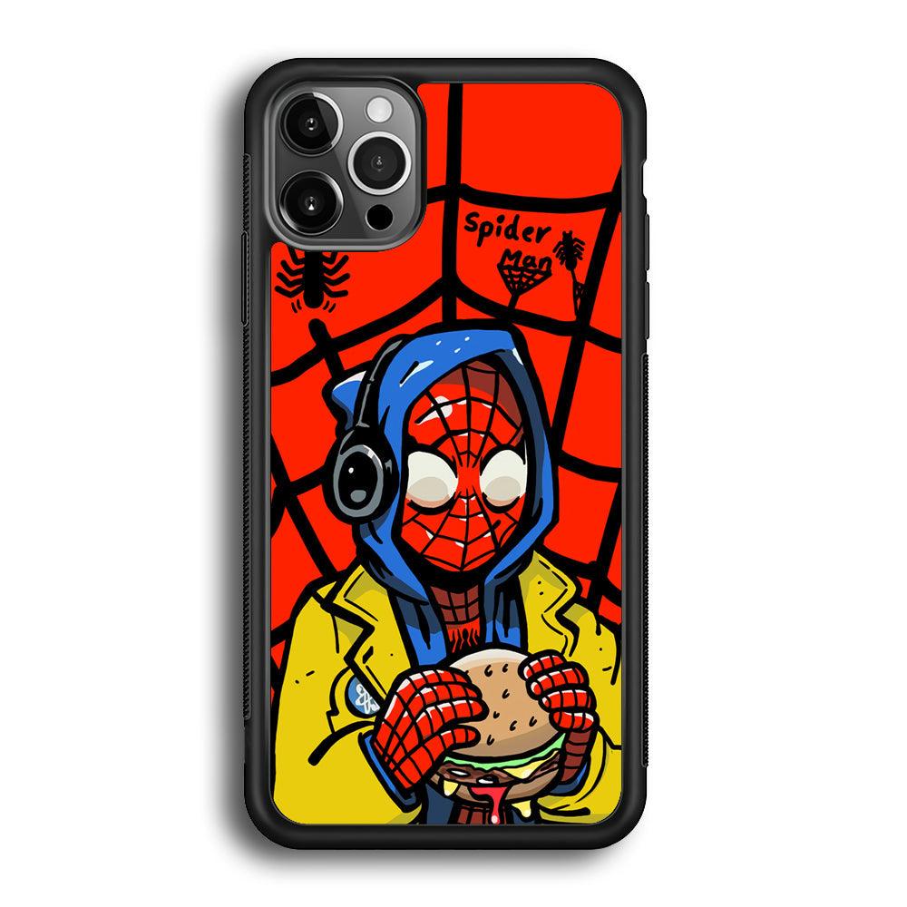 Spiderman Lunch with Burger iPhone 12 Pro Case-Rubber Black (2D Case)-Oxvistore
