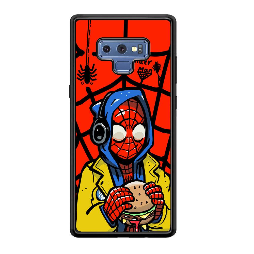 Spiderman Lunch with Burger Samsung Galaxy Note 9 Case-Rubber Black (2D Case)-Oxvistore