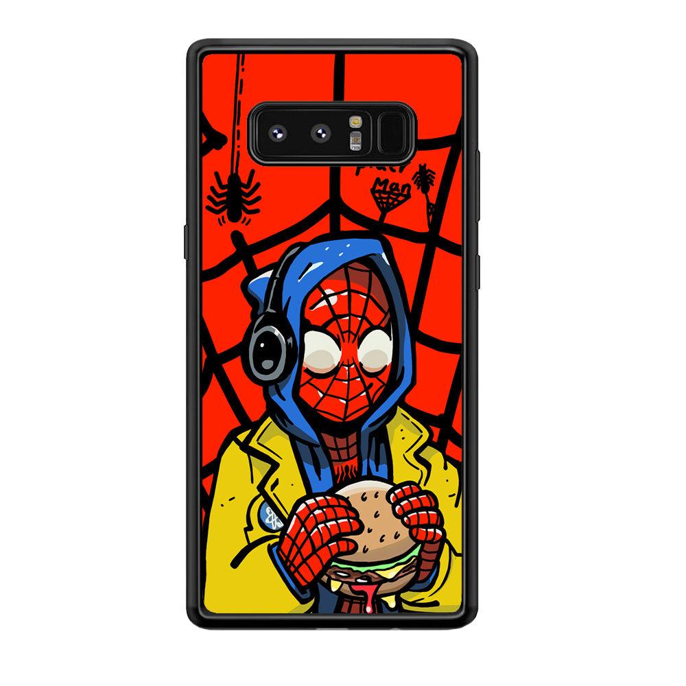 Spiderman Lunch with Burger Samsung Galaxy Note 8 Case-Rubber Black (2D Case)-Oxvistore