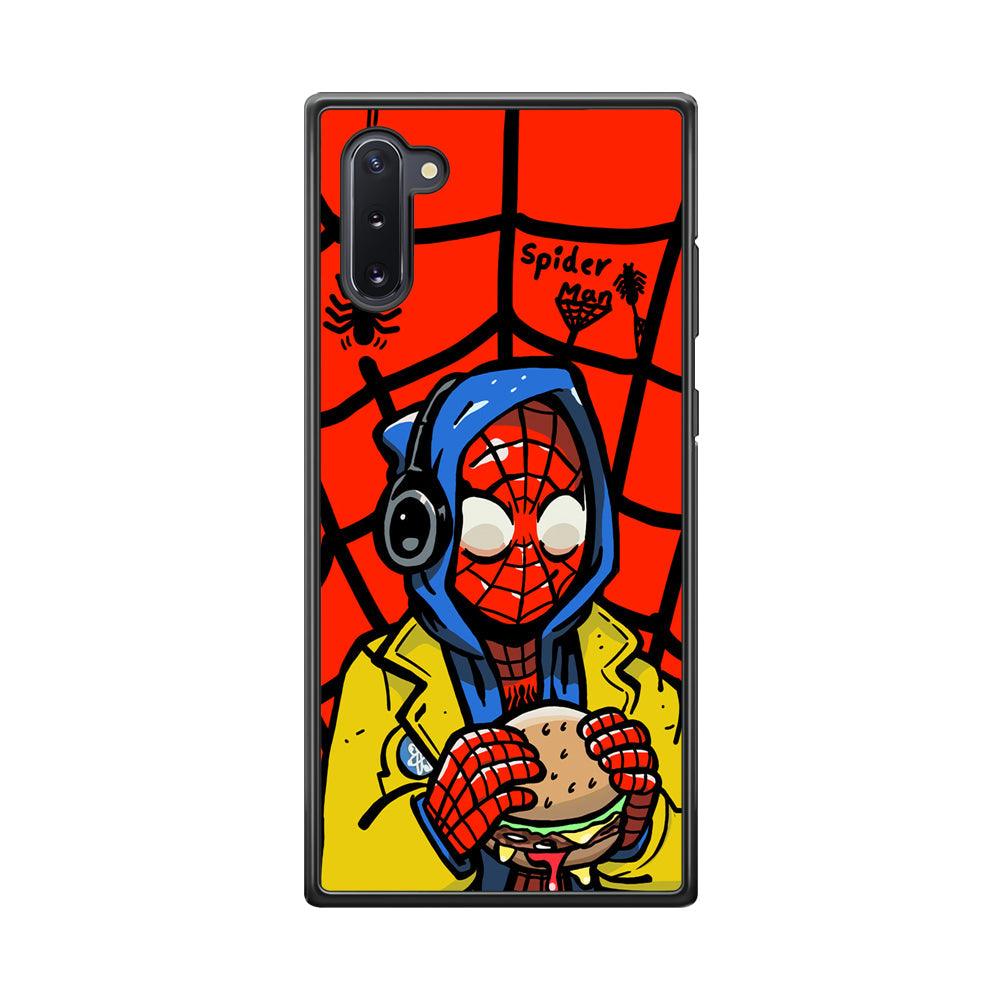 Spiderman Lunch with Burger Samsung Galaxy Note 10 Case-Rubber Black (2D Case)-Oxvistore