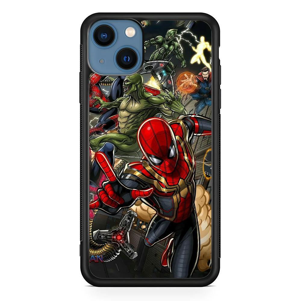 Spiderman Multiverse Battle iPhone 15 Case-Rubber Black (2D Case)-Oxvistore