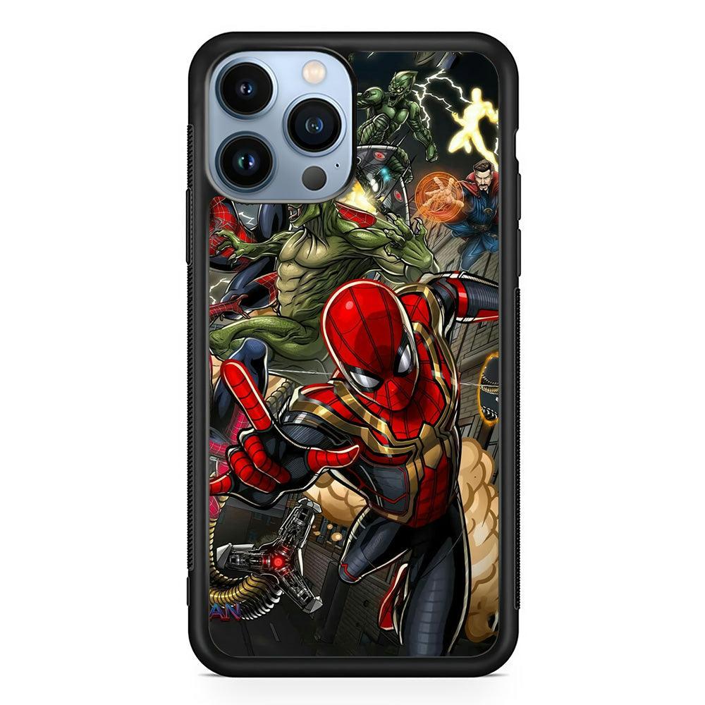 Spiderman Multiverse Battle iPhone 14 Pro Max Case-Rubber Black (2D Case)-Oxvistore