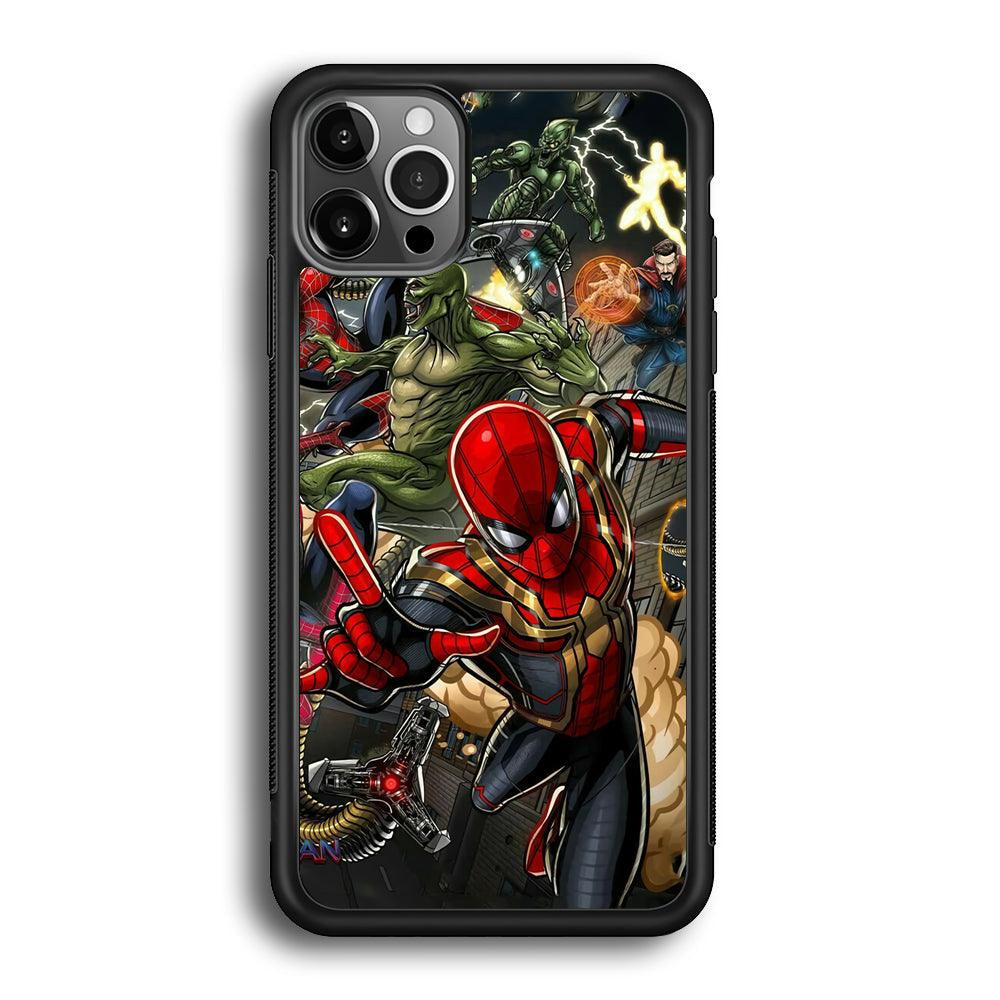 Spiderman Multiverse Battle iPhone 12 Pro Case-Rubber Black (2D Case)-Oxvistore