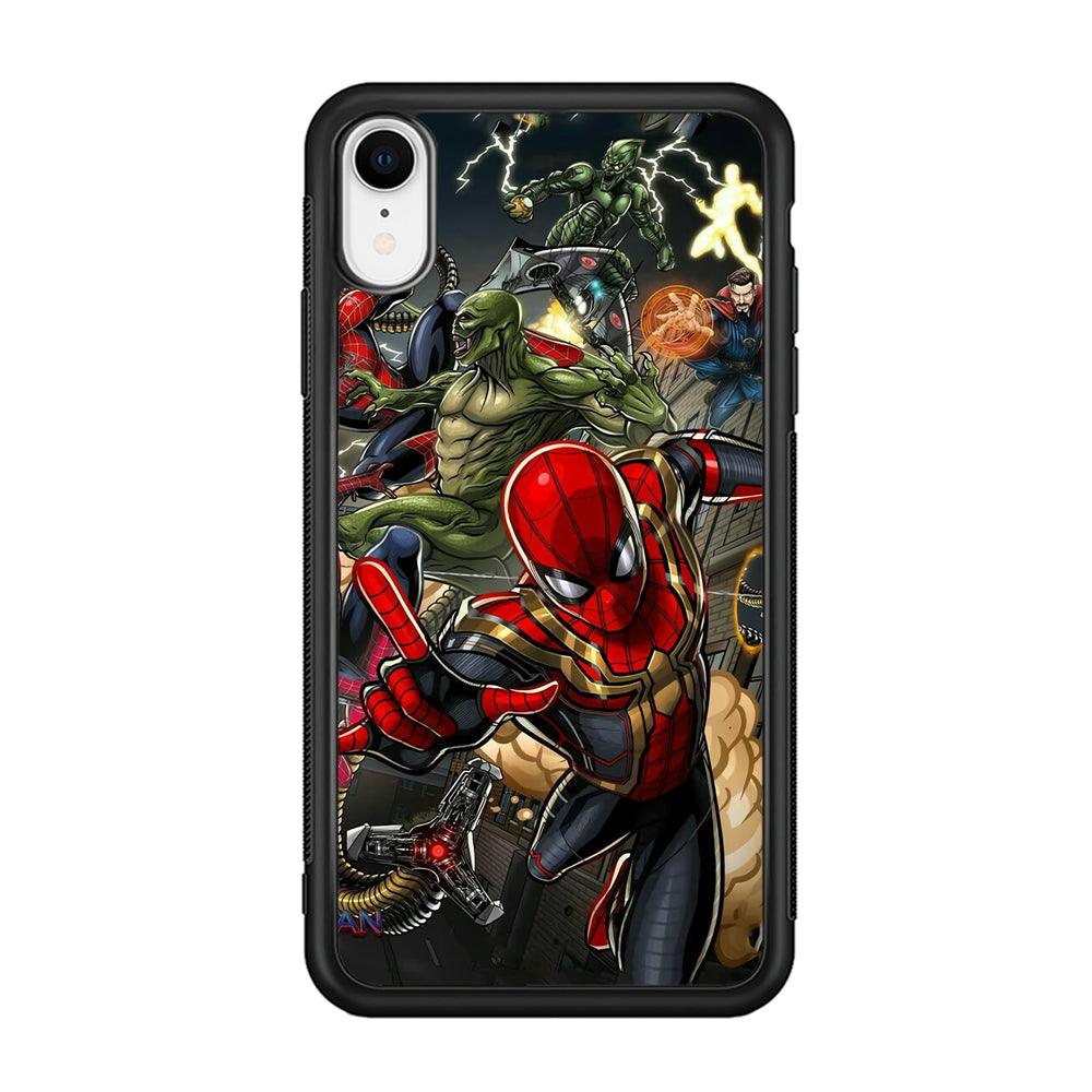 Spiderman Multiverse Battle iPhone XR Case-Rubber Black (2D Case)-Oxvistore
