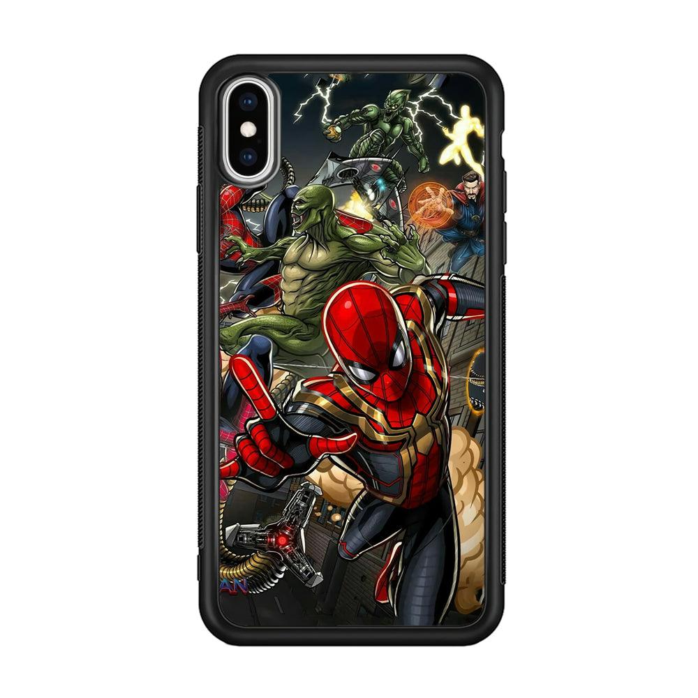 Spiderman Multiverse Battle iPhone XS Case-Rubber Black (2D Case)-Oxvistore