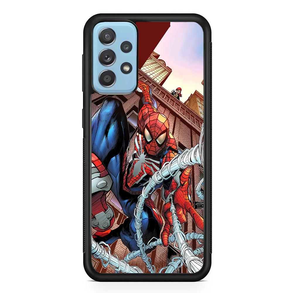Spiderman Rooftop Photo Samsung Galaxy A52 Case-Rubber Black (2D Case)-Oxvistore