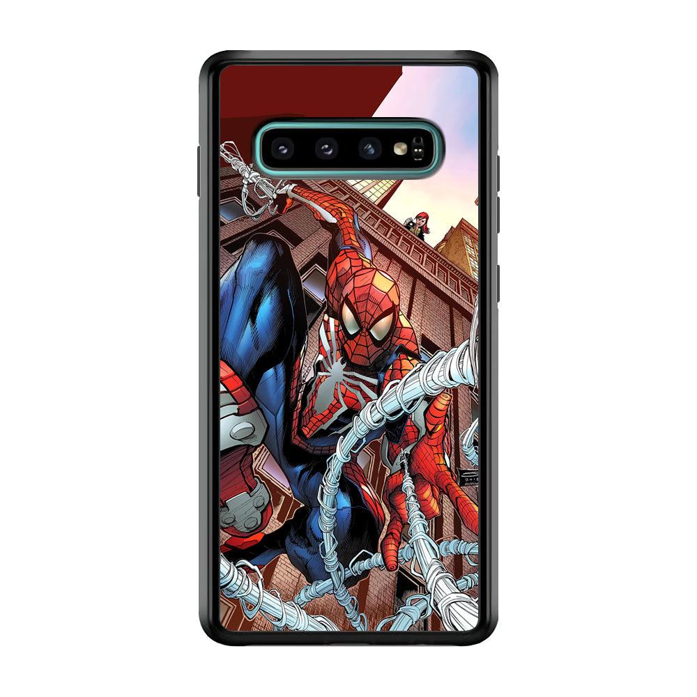 Spiderman Rooftop Photo Samsung Galaxy S10 Case-Rubber Black (2D Case)-Oxvistore