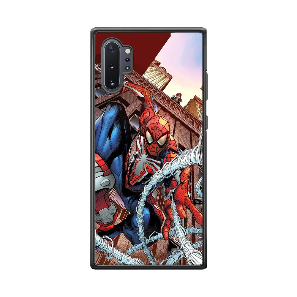Spiderman Rooftop Photo Samsung Galaxy Note 10 Plus Case-Rubber Black (2D Case)-Oxvistore