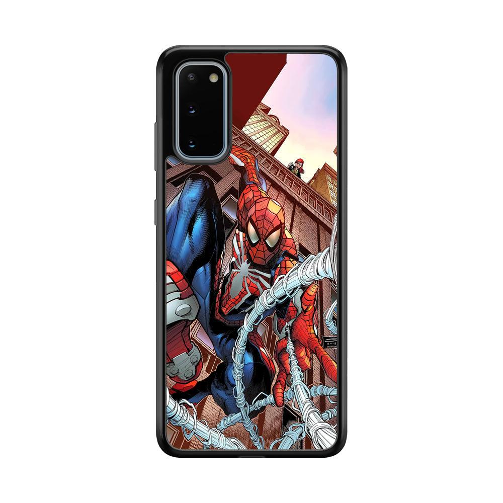 Spiderman Rooftop Photo Samsung Galaxy S20 Case-Rubber Black (2D Case)-Oxvistore