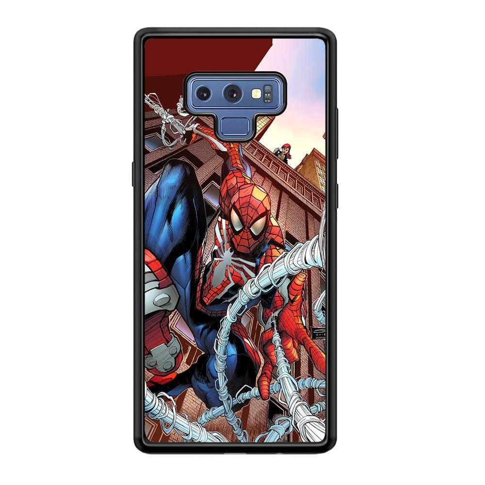 Spiderman Rooftop Photo Samsung Galaxy Note 9 Case-Rubber Black (2D Case)-Oxvistore