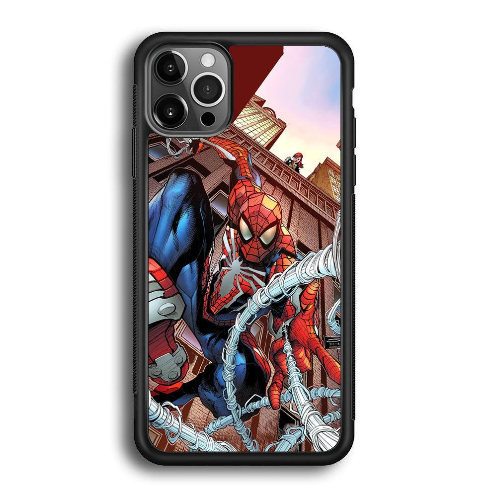 Spiderman Rooftop Photo iPhone 12 Pro Case-Rubber Black (2D Case)-Oxvistore