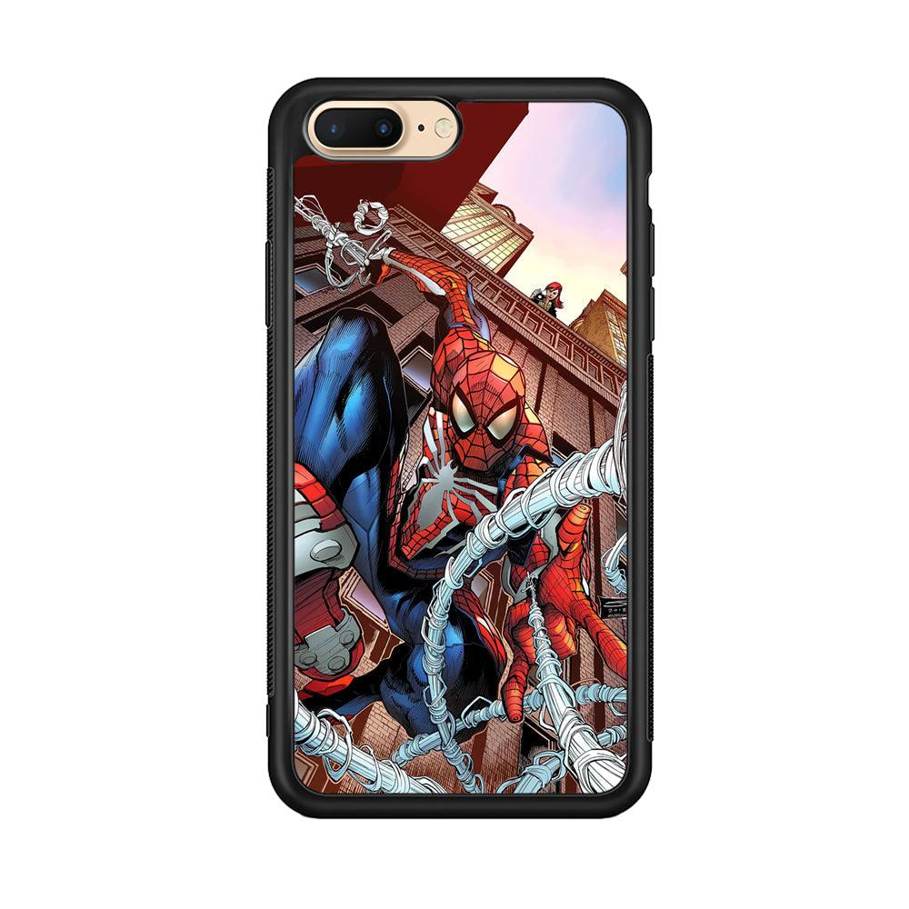 Spiderman Rooftop Photo iPhone 8 Plus Case-Rubber Black (2D Case)-Oxvistore